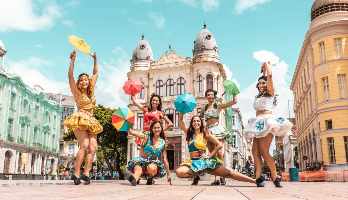 Frevo dancers at the street carnival in Recife, Pernambuco, Brazil.